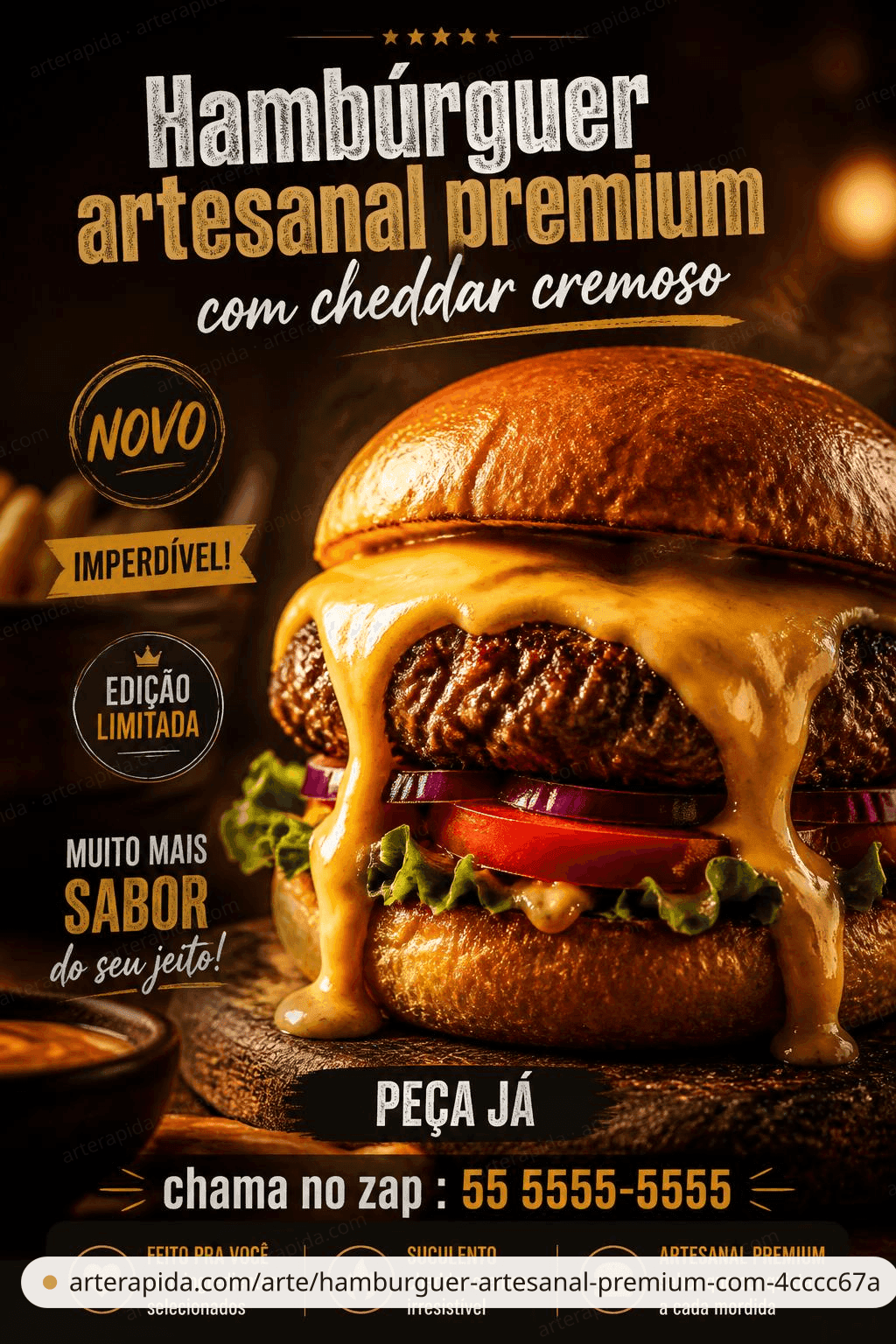 Hambúrguer artesanal premium com cheddar cremoso · ArteRápida