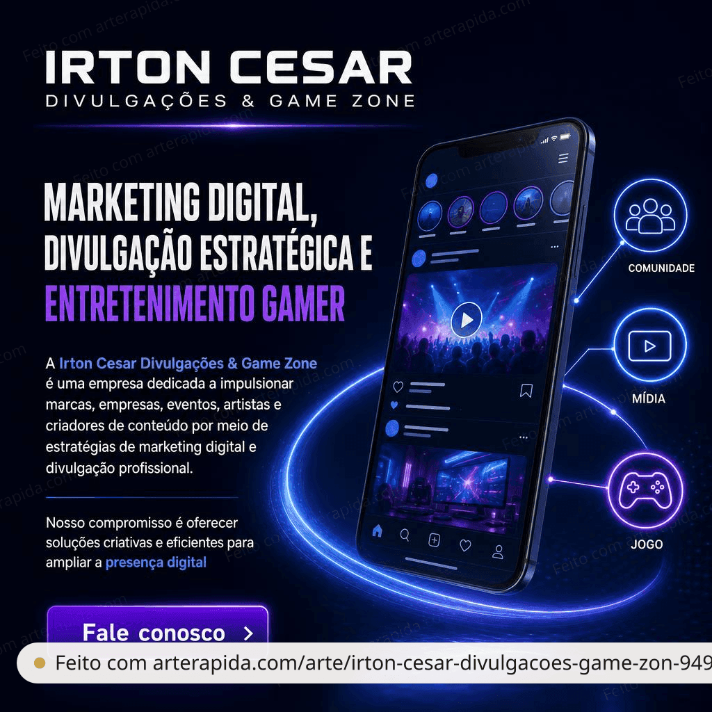 Irton Cesar Divulgações & Game Zone — Institucional · ArteRápida